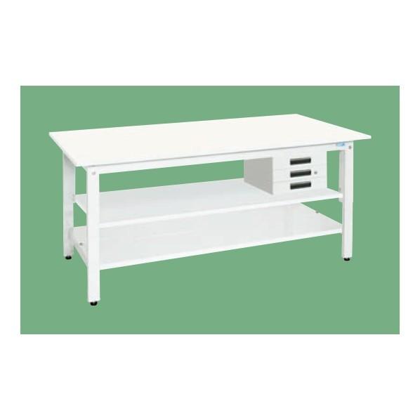 ※法人専用品※サカエ 軽量作業台KHタイプ抗ウイルス天板 中棚・中板付 パステルホワイト 1800×900×800 KH-70CVPWT2