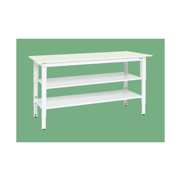 ※法人専用品※サカエ 軽量高さ調整作業台TKK8タイプ抗ウイルス天板 中棚・中板付 パステルグリーン 1500×750×800〜1000 TKK8-1