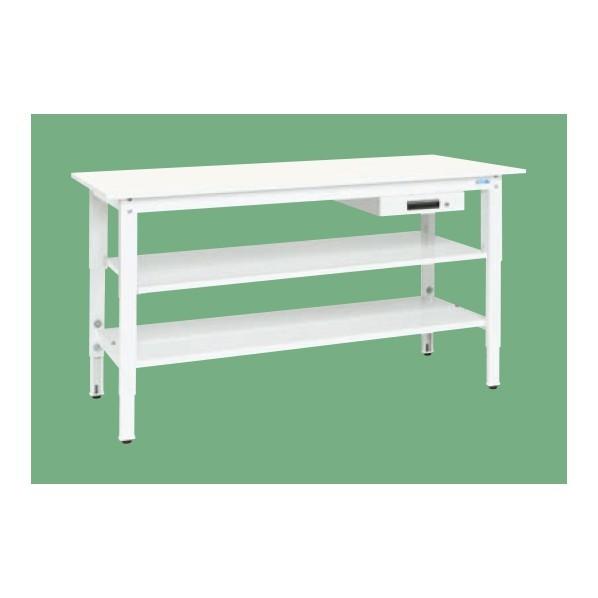 ※法人専用品※サカエ 軽量高さ調整作業台TKK8タイプ抗ウイルス天板 中棚・中板付 パステルホワイト 1500×750×800〜1000 TKK8-1