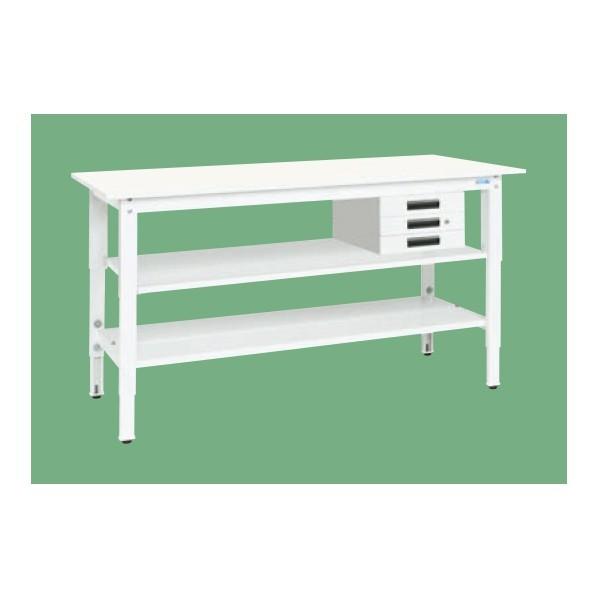 ※法人専用品※サカエ 軽量高さ調整作業台TKK8タイプ抗ウイルス天板 中棚・中板付 パステルホワイト 1500×750×800〜1000 TKK8-1