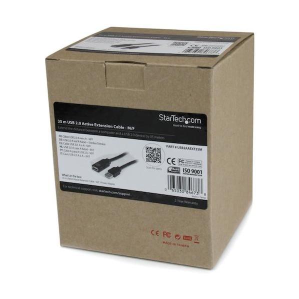 STARTECH.COM USB 2.0ケーブル/35m/Type‐A - Type‐A/480Mbps/アクティブ延長/オス-メス/ブラック USB2AAEXT35M 1本の画像