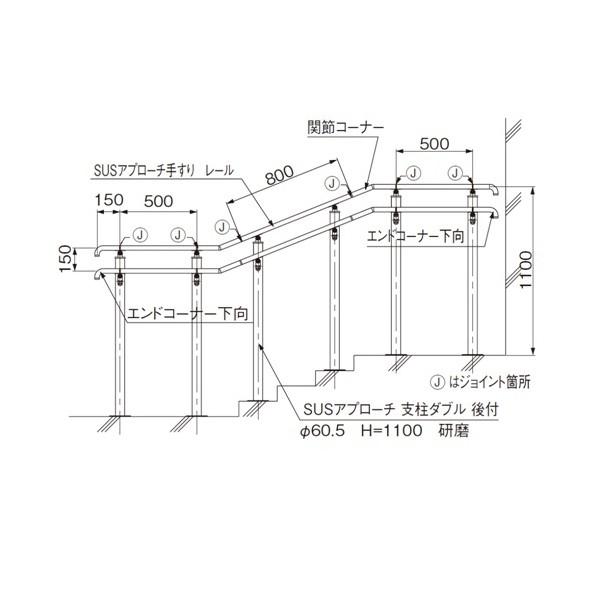 ACE(杉田エース) SUSアプローチ手すり 3890゜コーナー 研磨 456-405 1点の画像