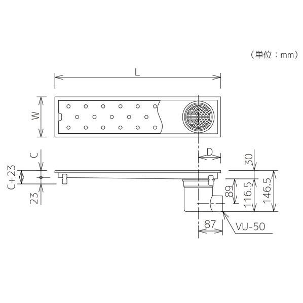 シマブン 排水ユニット SUSパンチング 非防水横引き 1200mm 200角用 196×1196×25mm HSUY-20L1200 1台_2