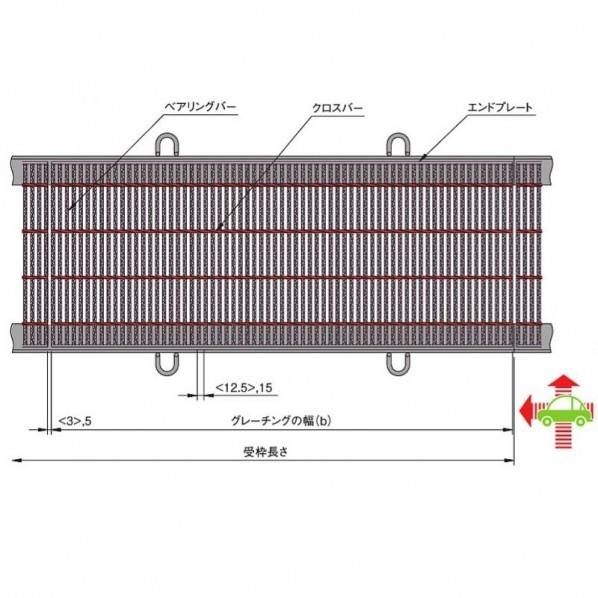 中部コーポレーション 横断溝・側溝用細目スチールグレーチング b(498+498)×w550×h50mm VG1HA750-4.5