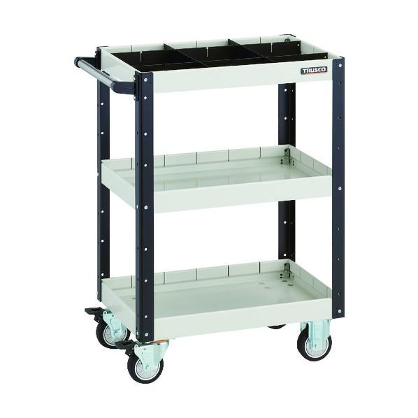 トラスコ イーグルワゴン 600X400 深3段 1段仕切板付 ウレタン車輪 白黒 EGW-963F3S1U-WBK