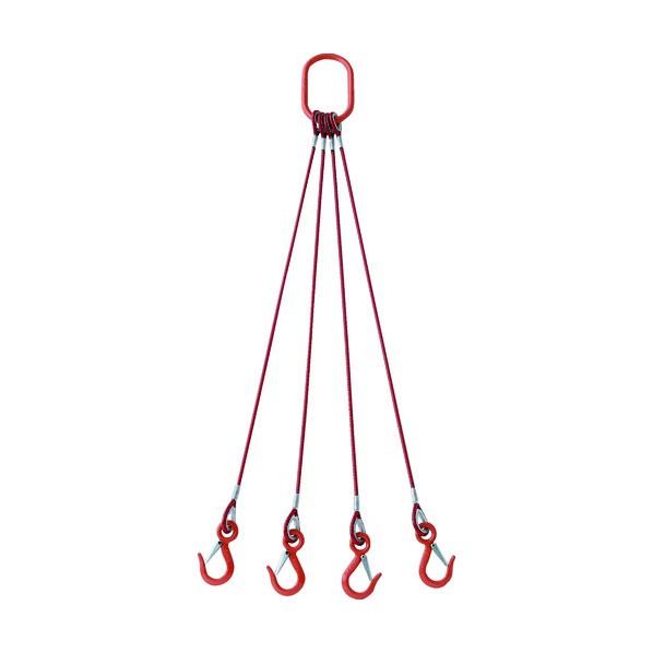 トラスコ(TRUSCO) 4本吊玉掛ワイヤーロープスリング(カラー被覆付)アルミロックタイプ 赤透明 1m TWSP4P6S1