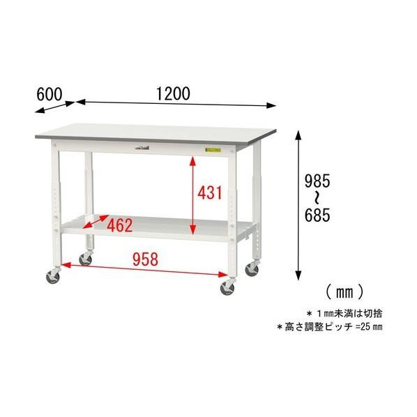 ※法人専用品※山金工業 ワークテーブル 150シリーズ 高さ調整タイプ移動式 SUPAC-1260TT-WW 1台の画像