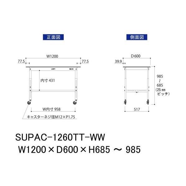 ※法人専用品※山金工業 ワークテーブル 150シリーズ 高さ調整タイプ移動式 SUPAC-1260TT-WW 1台の画像