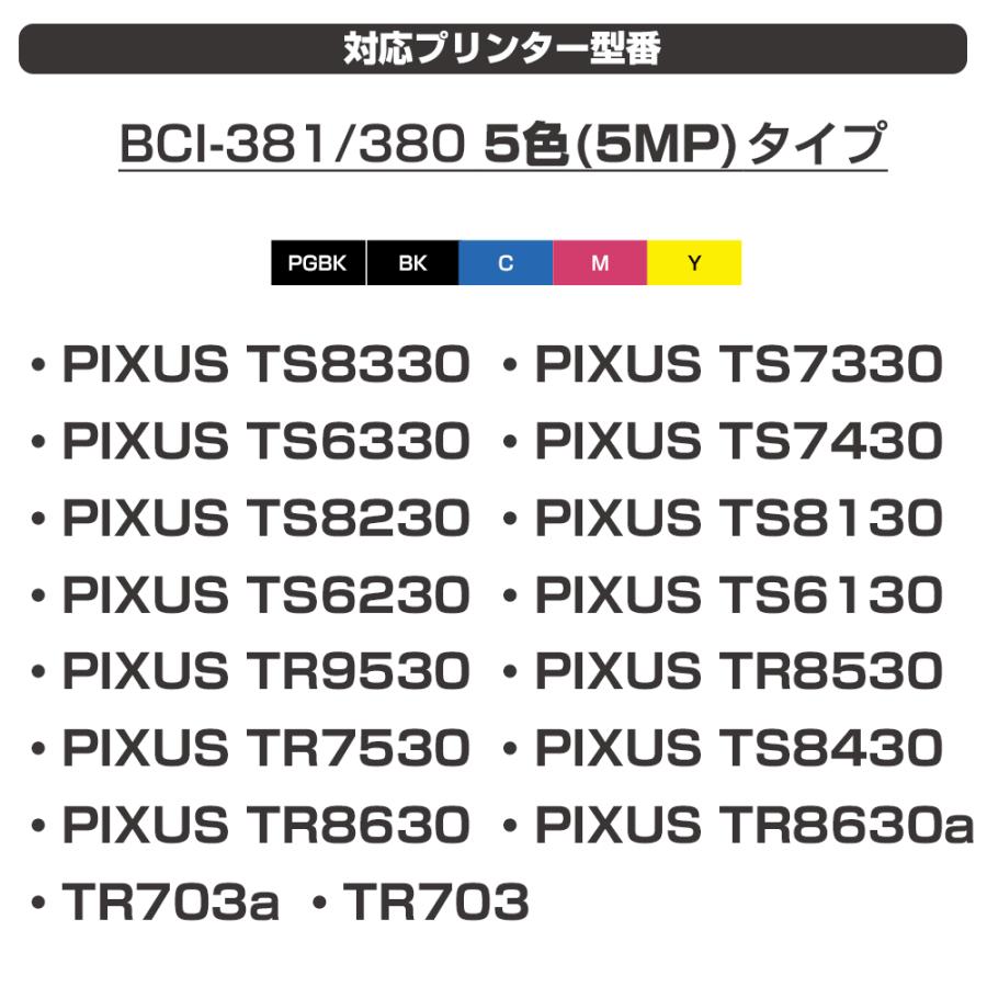 キヤノン プリンターインク 381 BCI-381+380/5MP 5色 Ecoink10 スターターセット + 交換用2セット ICチップが10回 Canon BCI 381 380 互換インクカートリッジ｜diyink｜08