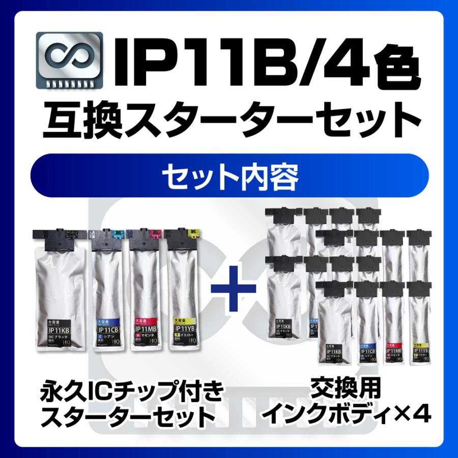 【永久ICチップ付き】IP11B 4色 スターターセット＋4交換用インクボディ【全色顔料】エプソン互換 大容量版 ip11 互換インクパック HQ Ver. PX-M887F PX-S887_2