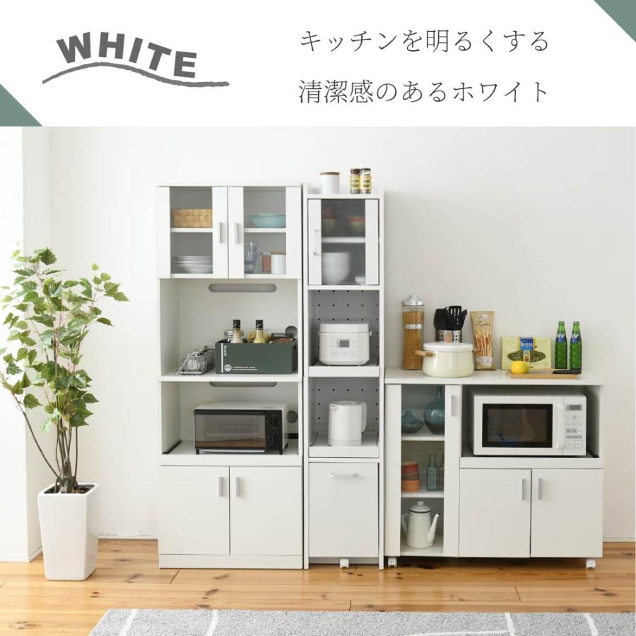 キッチン 隙間収納 ミドルタイプ 幅32.5 高さ161 ガラス扉 スライド棚2枚 コンセント付き トースターラック 小さい 食器棚 ミニ 黒 白 ホワイト_18