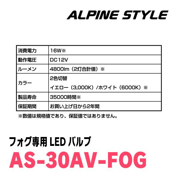 アルファード(30系・H27/1〜R5/6)専用　ALPINE STYLE / AS-30AV-FOG　フォグランプ専用LEDバルブ(2色切替)｜diyparks｜08