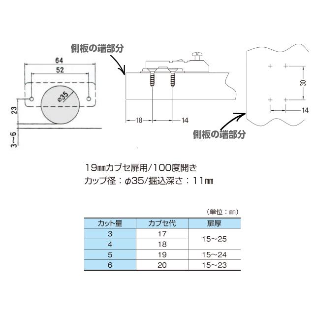 メール便可 ＡＦ ３５Φ スライド丁番 全カブセ １５ｍｍ キャッチ付 ＤＩＹ 取り換え 扉金具 ドア金具｜diypartner｜05