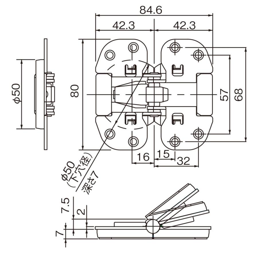 (６個入) ムラコシセンターヒンジ (ツバ広タイプ) メール便送料無料 ＤＩＹ 取り換え 扉金具 ドア金具 クローゼット丁番 折れ戸金具｜diypartner｜04