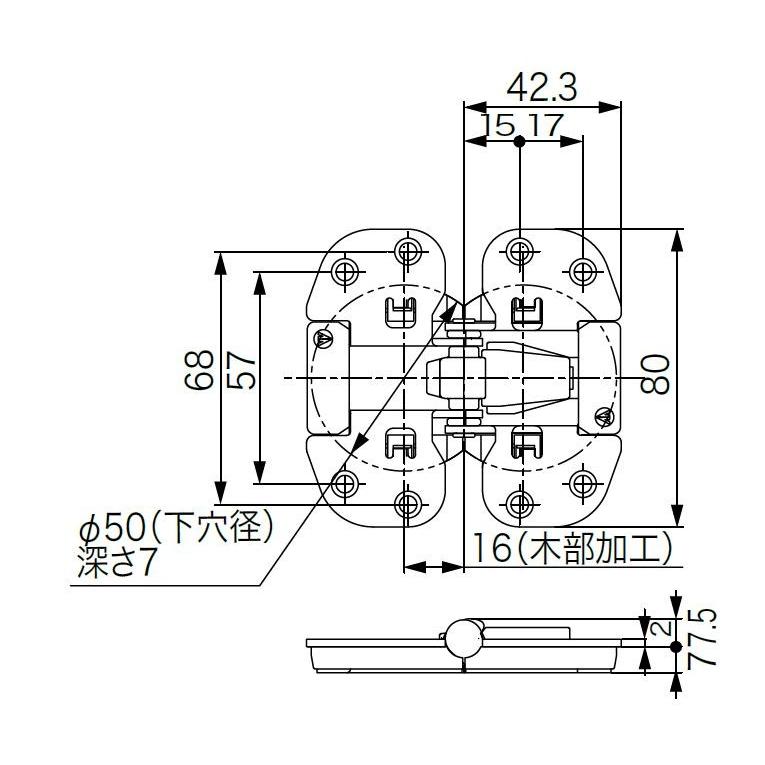 ８個までメール便可 ムラコシセンターヒンジ (ツバ広タイプ) ＤＩＹ 取り換え 扉金具 ドア金具 クローゼット丁番 折れ戸金具｜diypartner｜04