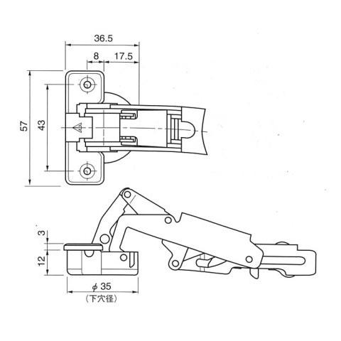 広角度 １７５°開き ムラコシワンタッチ式 ３５Φ スライド丁番 全カブセ １５ｍｍ キャッチ付 ネジ付 ＤＩＹ 取り換え 扉金具 ドア金具｜diypartner｜06