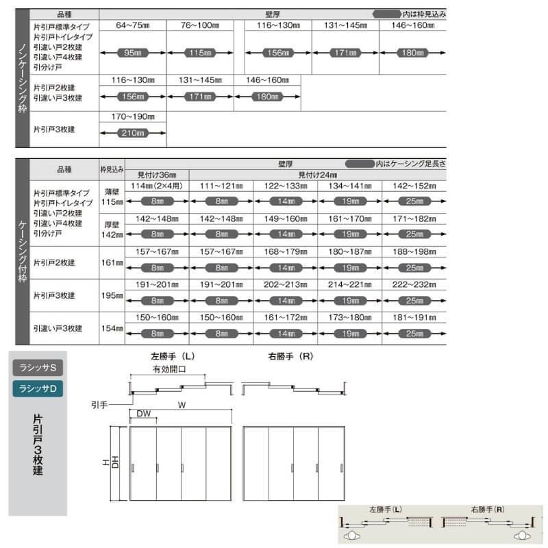 【オーダーサイズ 】リクシル ラシッサD ヴィンティア Ｖレール方式 片引戸 3枚建 AVKT-LAA ケーシング付枠 W1756(Ｗ2308)〜3916mm×Ｈ628(Ｈ1728)〜2425mm