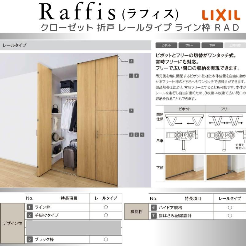 クローゼットドア 折れ戸 本体×3P(6枚) レールタイプ ライン枠 RAD 手掛け ラフィス 2424/2624/2724 リクシル LIXIL Raffis 建具 交換 リフォーム｜diysetubishop｜04