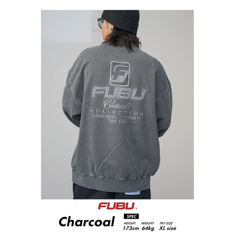 FUBU フブ トレーナー メンズ 裏毛 スウェット ピグメント ワッペン チャコール M L XL 2XL 大きいサイズ B系 ファッション HIPHOP ヒップホップ FAM-42701｜dj-dreams｜04