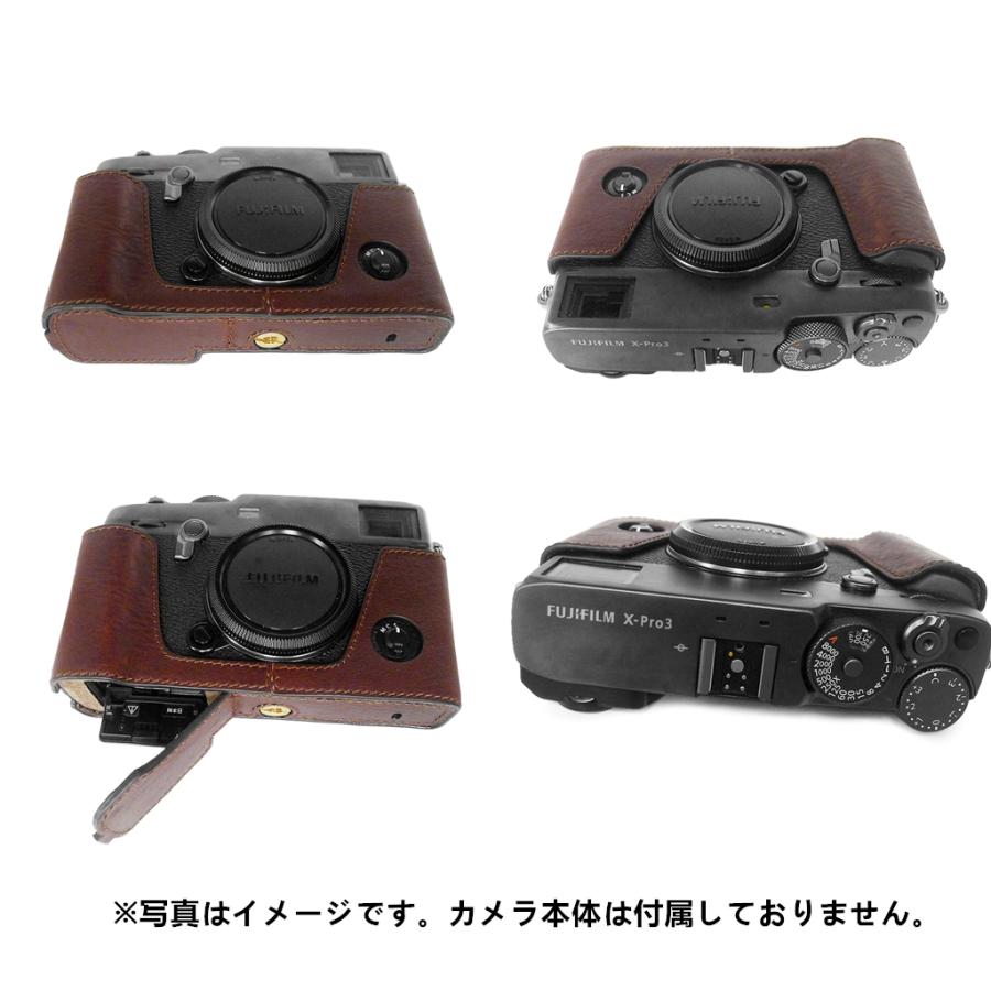 富士フイルム FUJIFILM X-Pro3カメラケース　本革 バッテリー交換でき 三脚ネジ穴 ショルダーストラップ付き 標識クロス付き