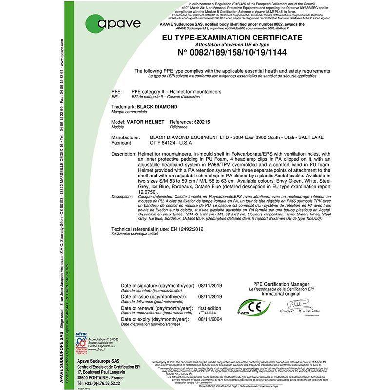 BlackDiamond(ブラックダイヤモンド)ベイパー スチールグレー M/L BD12050 ブラックダイヤモンド ベイパー スチールグレー M/L BD12050 サイズ ML