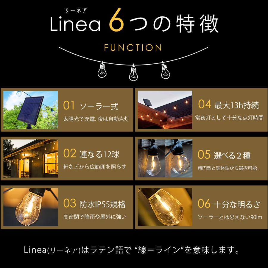 ソーラーライト 屋外 防水 明るい 充電式 電球型 ストリングライト LED リーネア 【温暖色 12連】ソーラー ライト ガーデンライト センサーライト 防水 柊 | Candor | 02
