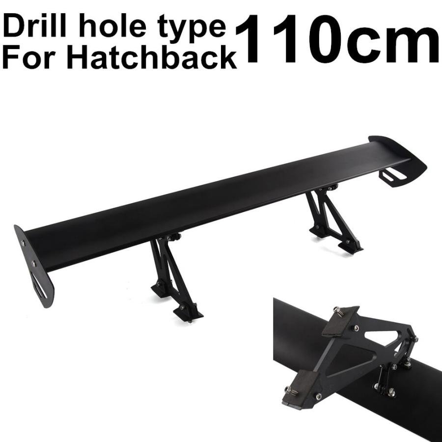 110 センチメートル 43 黒ユニバーサルシングルデッキハッチバック車 GT リア翼レーシングカースポイラー軽量アルミドリル穴車体