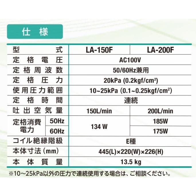 2年保証 日東工器 エアーポンプ LA-150F 浄化槽 静音 省エネ 浄化槽の画像