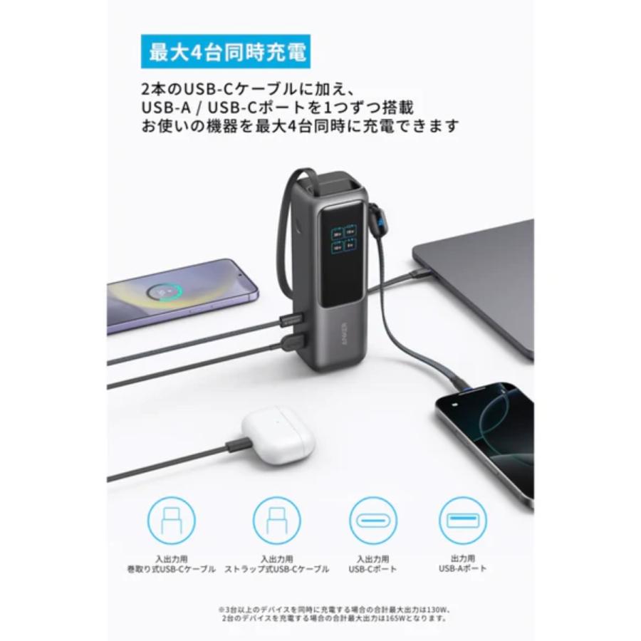 A1695N11 Anker モバイルバッテリー アンカー 25000mAh Power Bank 100W 急速充電 USB-C ケーブル一体型 大容量 ノートPC充電 4台同時充電  パワーバンクの画像