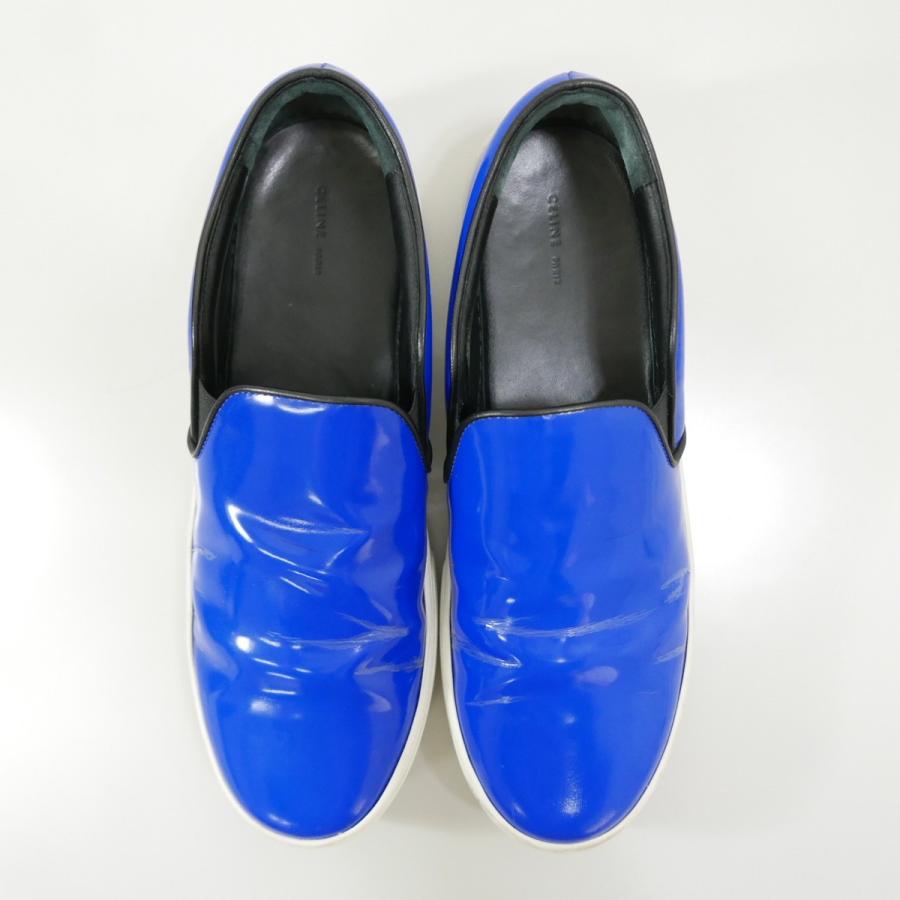 CELINE セリーヌ Slip On Sneakers Patent Leather パテント レザー スリッポン スニーカー シューズ BLUE 41｜dndiversion｜02