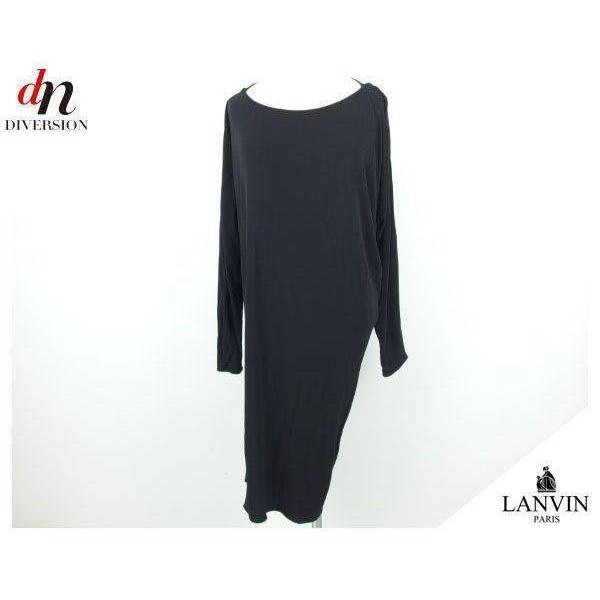 LANVIN 変形 ワンピース 34 LANVIN（ランバン） LANVIN PARIS レーヨン 長袖 変形 ドレープ ロング
