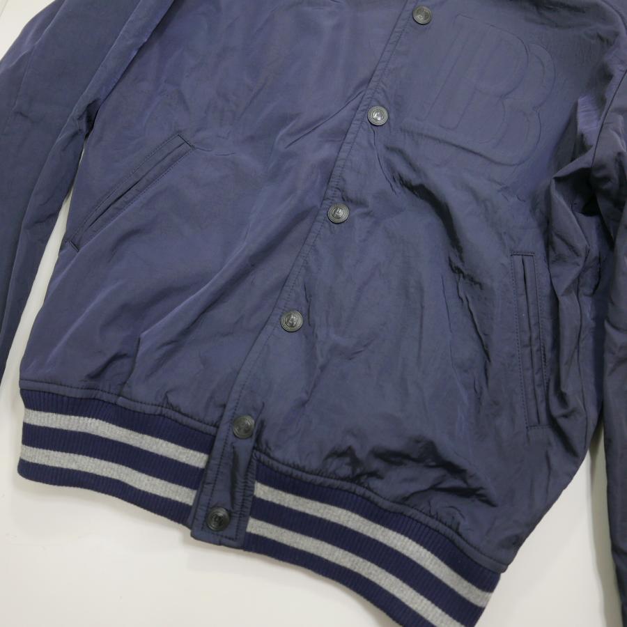 Balmain バルマンナイロンジャケット 46 BALMAIN バルマン デニム ナイロン バックプリント 斜めジップ