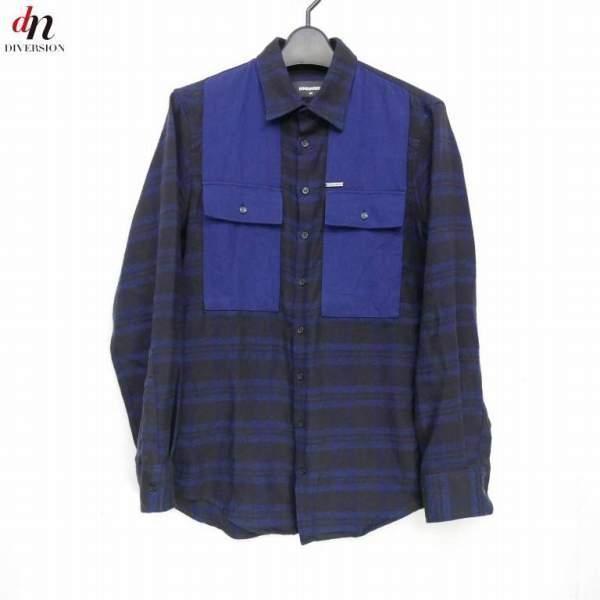 DSQUARED2（ディースクエアード） 切り替え ボーダー ネルシャツ NAVY 
