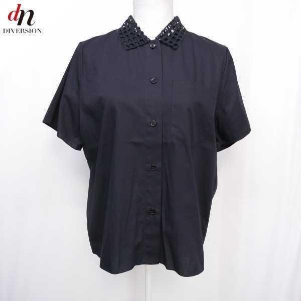 CARVEN カルヴェン コットン 半袖 襟レース ブラウス シャツ BLACK 36 