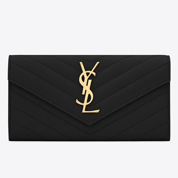 超目玉 サンローラン Saint Laurent モノグラム ラージフラップウォレット bow ブラック エンボスレザー Saibow Cosme Dnfal
