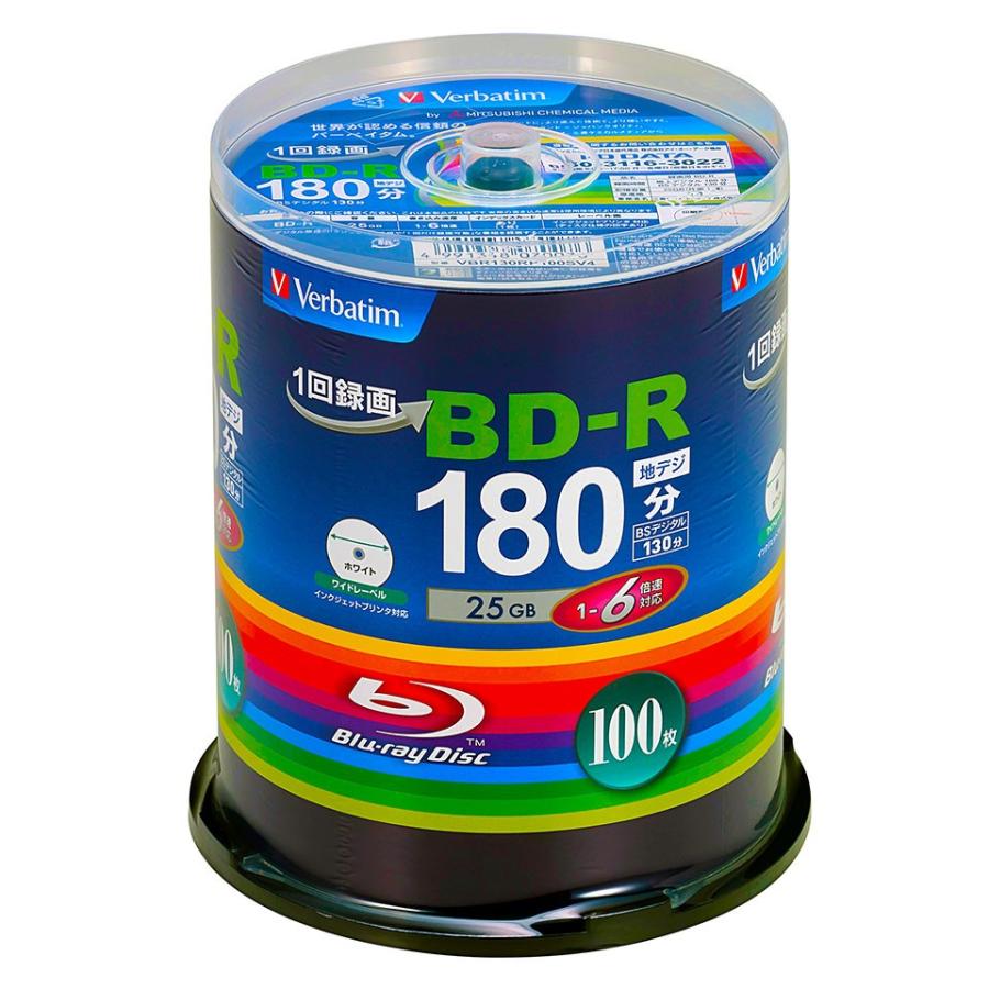 Verbatim(バーベイタム) BD-R データ＆録画用 25GB 1-6倍速 「1200枚(100枚×12個)」 (VBR130RP100SV4 12個セット)の画像
