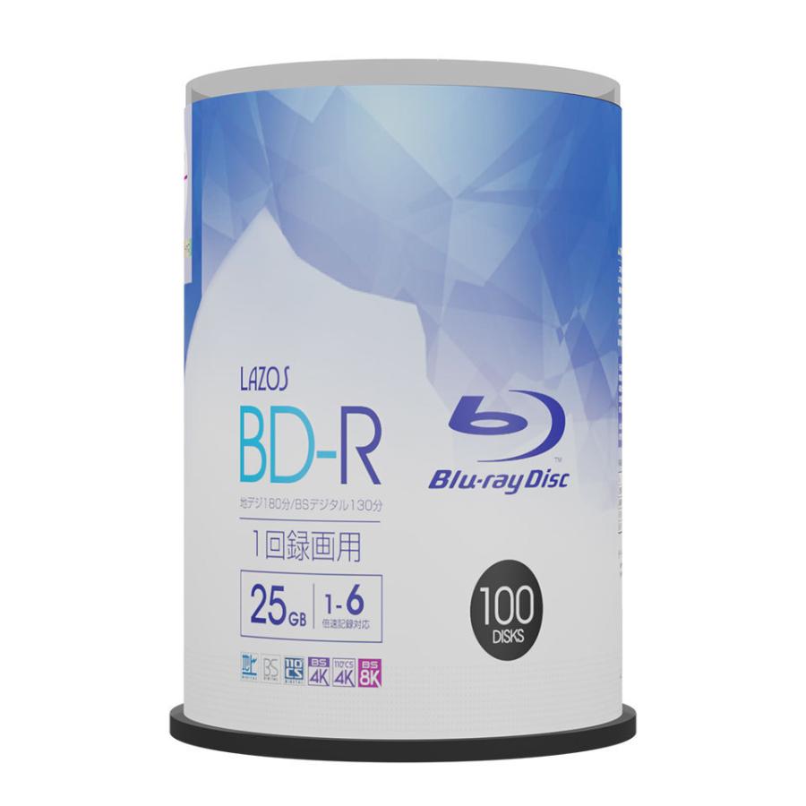LAZOS Lazos(ラソス) BD-R データ＆録画用 25GB 1-6倍速 「200枚(100枚