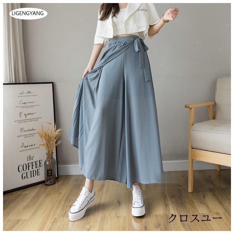 かわいい~!」-パンツ レディース ワイドパンツ ガウチョパンツ ウエスト•リボン スカーチョ スカンツ プリーツ フレア カジュアル 2•022 春 夏 ワイドパンツルック ボトムス 色 ピンク サイズ M レディース ガウチョパンツ スカーチョ ピンク 秋冬