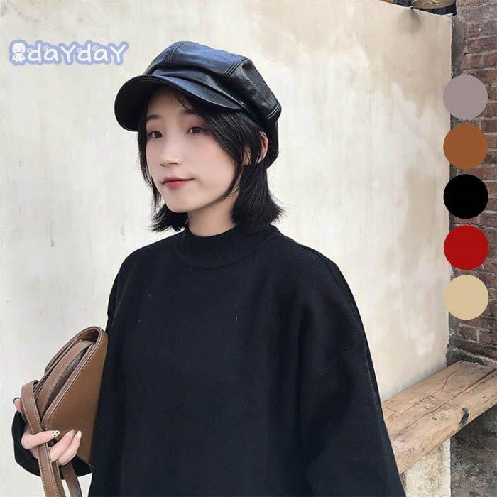 受注生産品 レザーキャスケット 帽子 キャップ 韓国 紫外線 黒 小顔