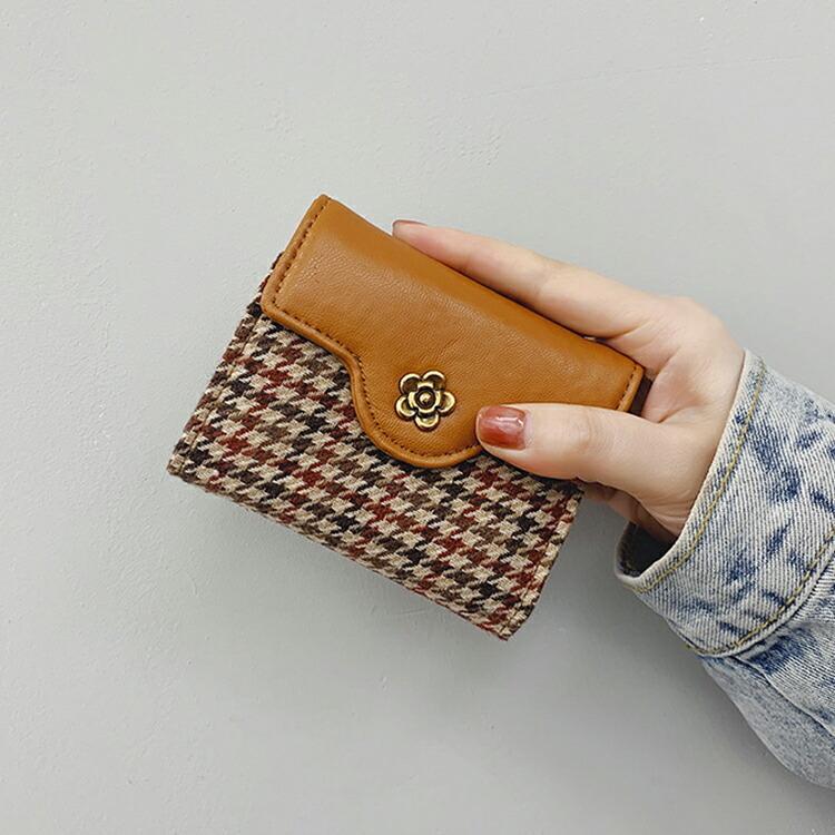 SALE/78%OFF】 カードケース カード入れ 千鳥柄 じゃばら 大容量 カードケース ミニ 財布 名刺入れ ファスナー 千鳥格子柄 茶色
