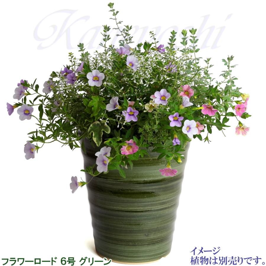植木鉢 おしゃれ 安い 陶器 サイズ 19cm フラワーロード 6号 グリーン 室内 屋外 緑 色 |  | 09