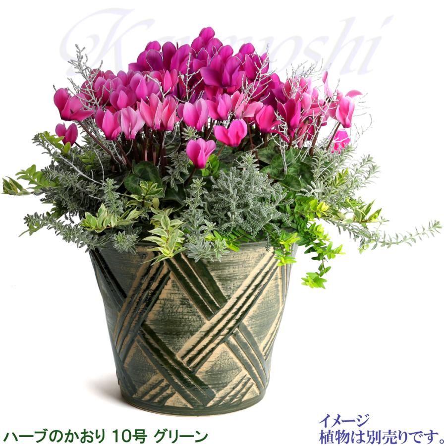 植木鉢 おしゃれ 安い 陶器 サイズ 31cm ハーブのかおり 10号 グリーン 室内 屋外 緑 色 |  | 07