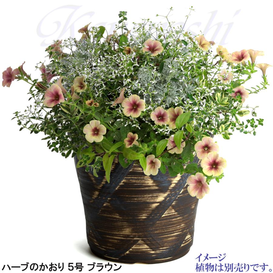 植木鉢 おしゃれ 安い 陶器 サイズ 16cm ハーブのかおり 5号 ブラウン 室内 屋外 茶 色 |  | 07