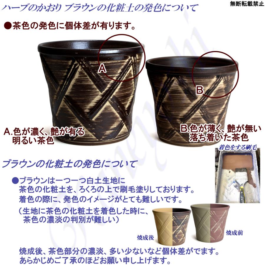 植木鉢 おしゃれ 安い 陶器 サイズ 19cm ハーブのかおり 6号 ブラウン 室内 屋外 茶 色 |  | 12