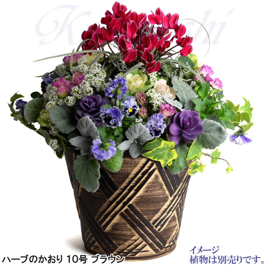 植木鉢 おしゃれ 安い 陶器 サイズ 31cm ハーブのかおり 10号 ブラウン 室内 屋外 茶 色 |  | 08