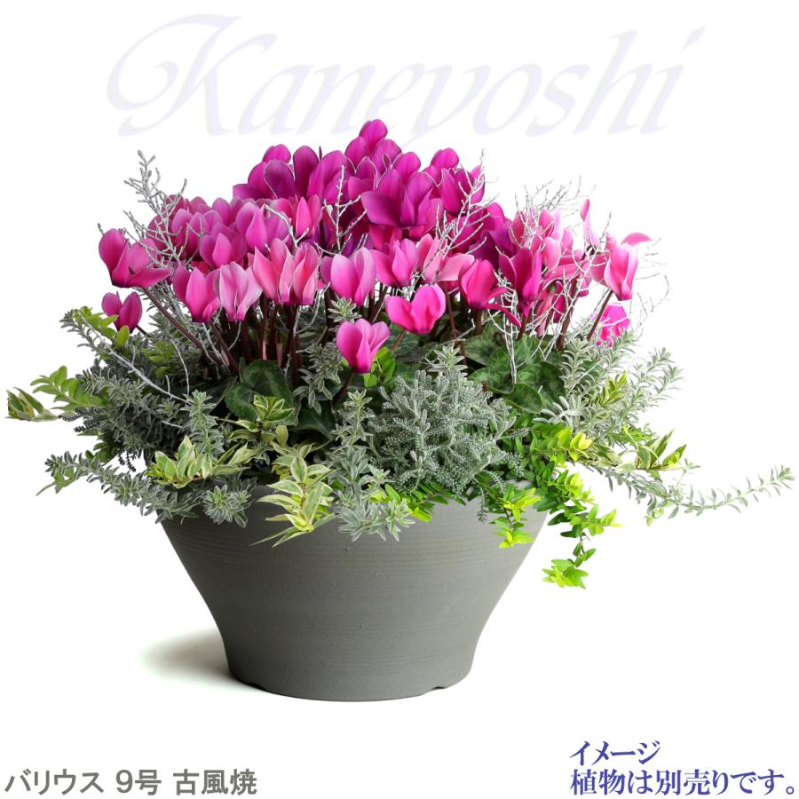 植木鉢 おしゃれ 安い 陶器 サイズ 29.5cm バリウス 9号 古風焼 室内 屋外 グレー 色 |  | 08