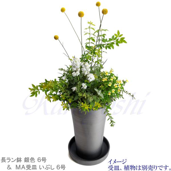 植木鉢 おしゃれ 安い 陶器 サイズ 18.5cm 長ラン鉢 6号 銀色 室内 屋外 いぶし グレー 色 |  | 15