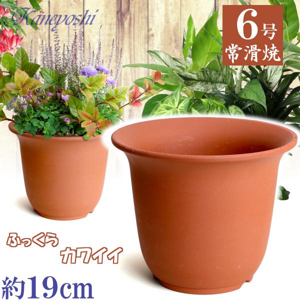 植木鉢 おしゃれ 安い 陶器 サイズ 19cm ＨＷ尻丸鉢 ６号 赤焼 レンガ色 室内 屋外 テラコッタ 色 国産 日本製 菊 福助 | 
