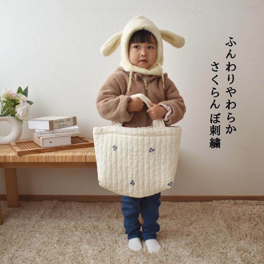 ヌビバック　さくらんぼ刺繍　マチ無し ヌビバッグ さくらんぼの刺繍 イブル イブルバッグ ストライプ 約40