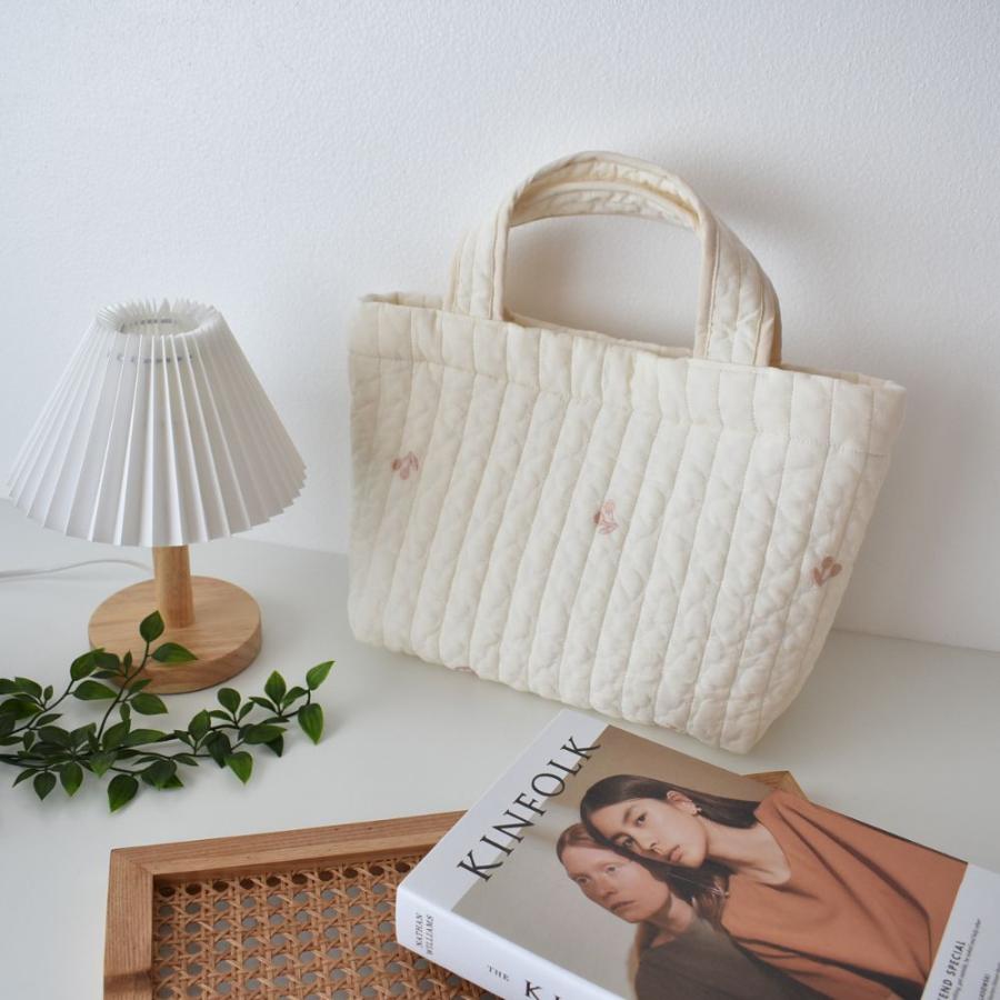 ヌビバッグ さくらんぼの刺繍 イブル イブルバッグ ストライプ 約40